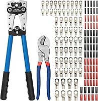 JOYUMY Battery Cable Lug Crimping Tool Kit AWG 10-1/0 Wire Crimper with Cutter, 64 Copper Lugs, 70 Heat Shrink Tubes