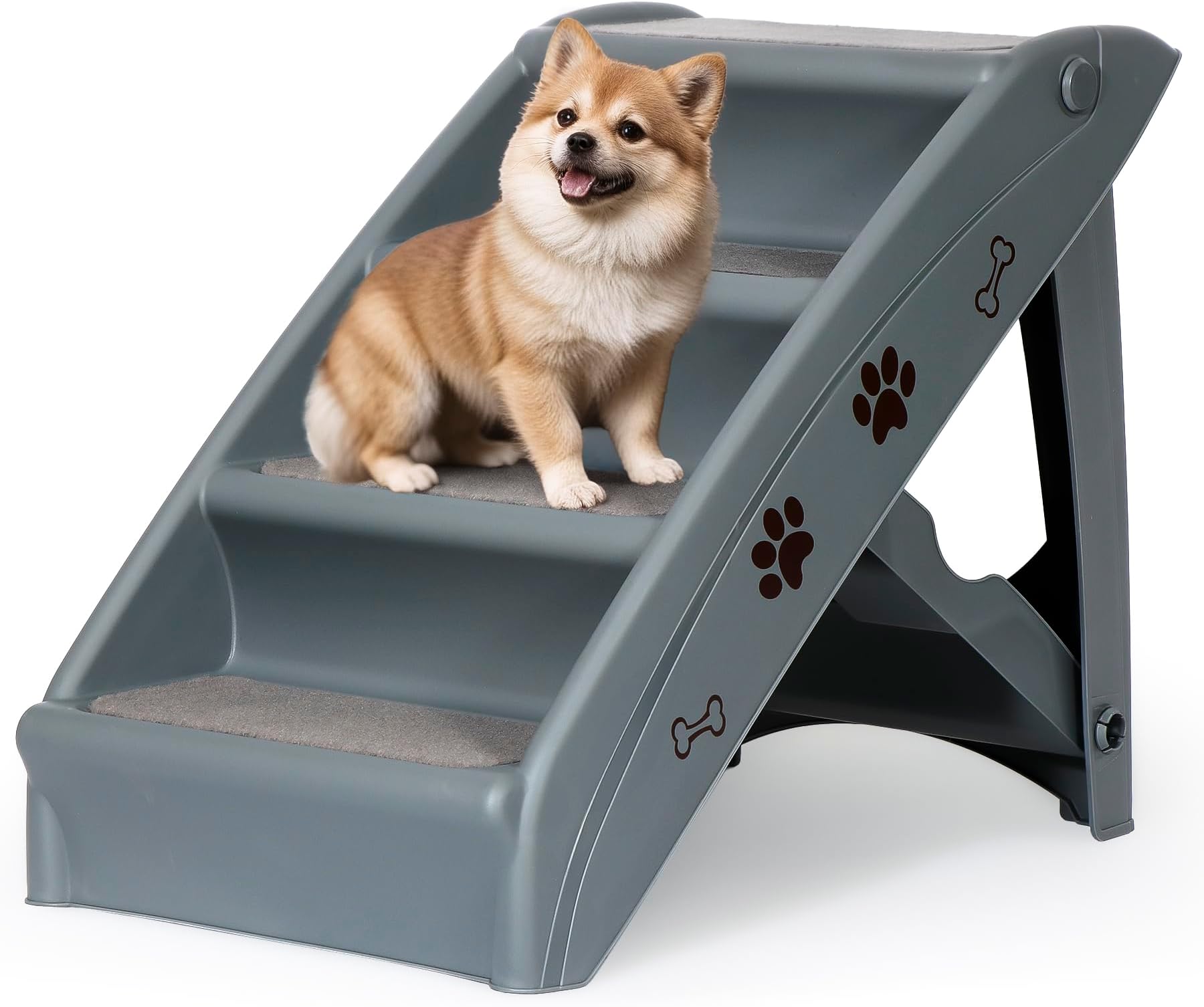 Folding Dog Stairs, Portable Indoor/Outdoor Pet Steps for Bed, Couch & Car, Pet Staris for Small Pet Dog/Cat, Grey