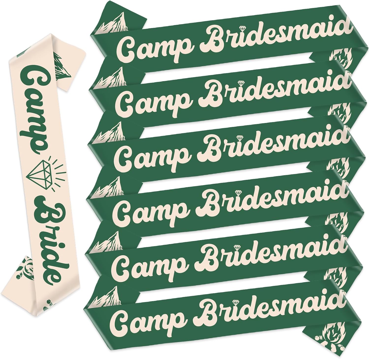 7PCS Camp Bride Sash Camping Bachelorette Party Decorations Camp Bride Sash and Retro Sage Green Tribe Bridesmaids Sashes for Engagement Wedding Supplies Gifts Favors