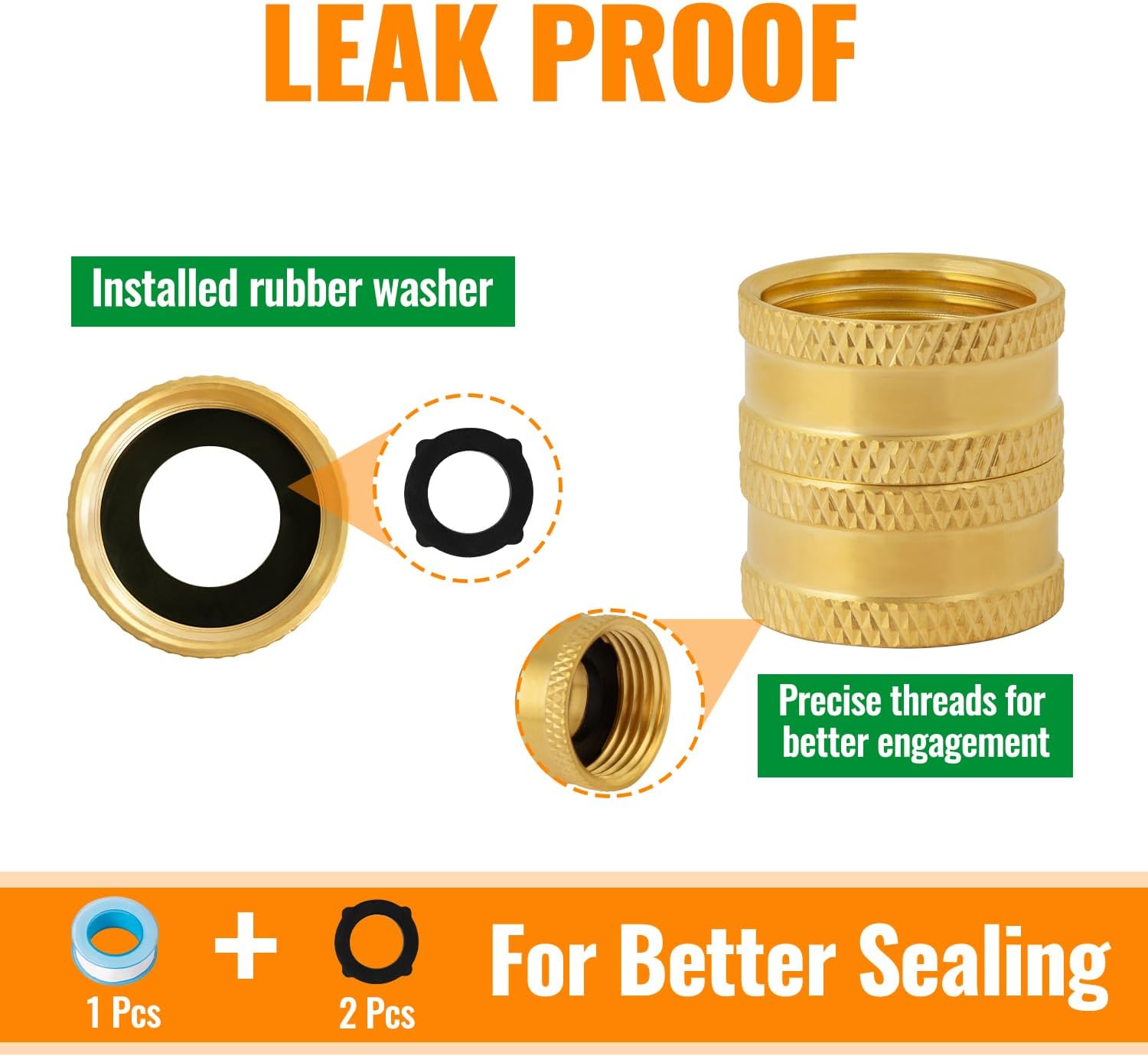 SUNGATOR 10 PCS 3/4" GHT Double Female Garden Hose Connectors, 3/4'' GHT Brass Swivel Garden Hose Adapter, 3/4 Inch Female Swivel Connectors with Washers