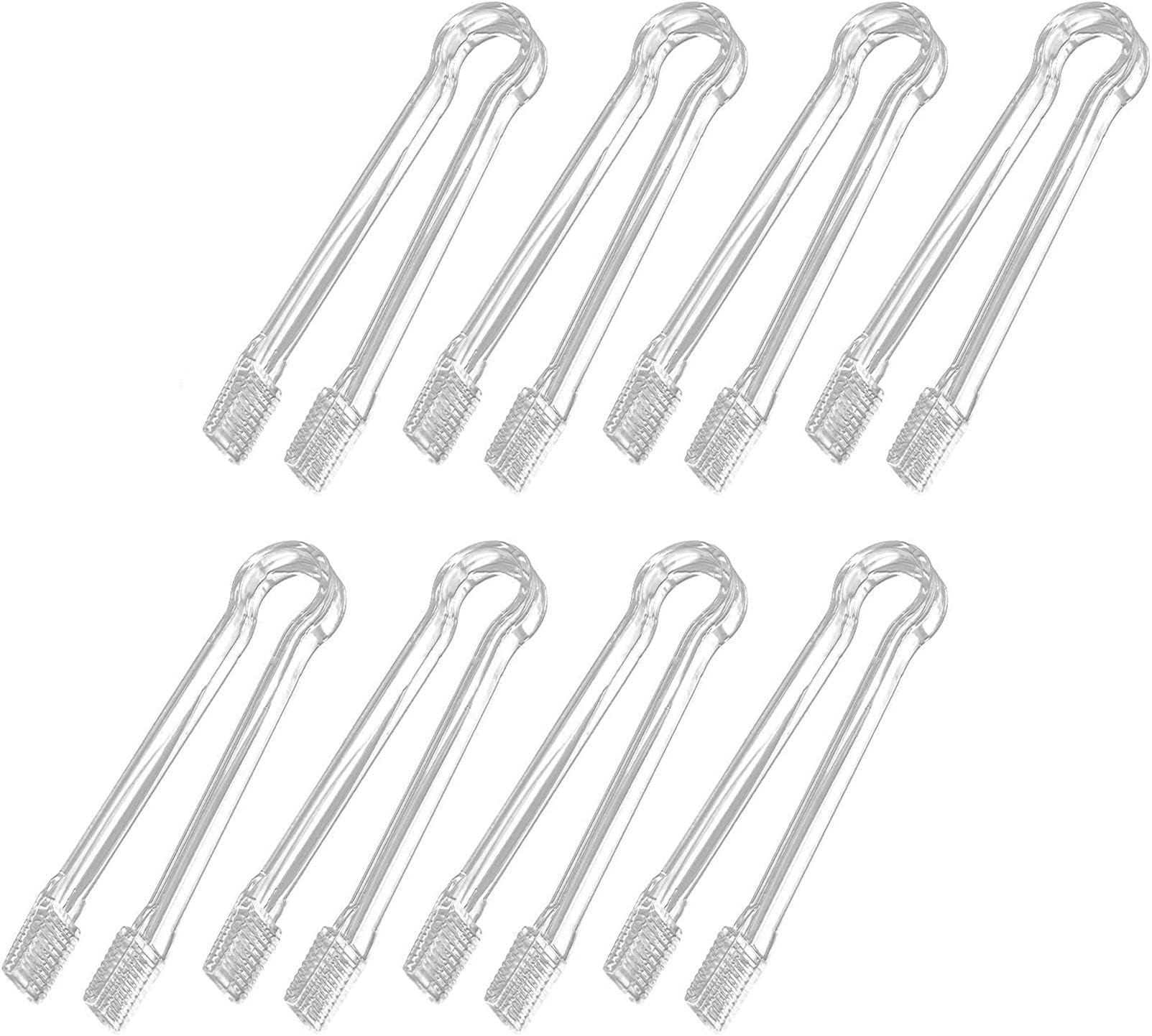 8 Pcs Plastic Buffet Serving Tongs, Clear Kitchen Mini Serving Utensil Tongs for Food Ice Salad Buffet Barbecue Cookies, 6.3 Inches (Clear)