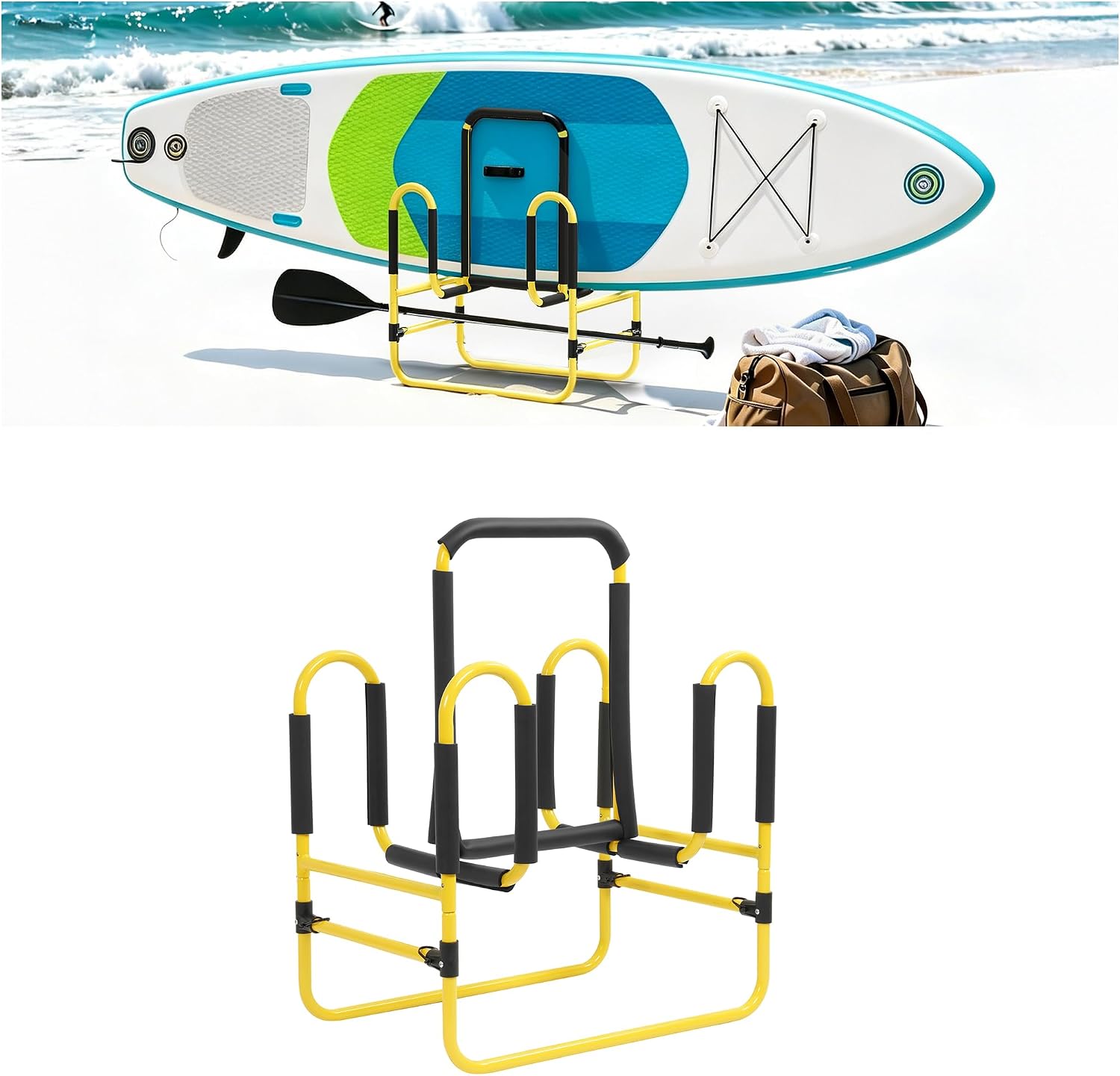 Surfboard Storage Stand Double Up Sup Stand Holds 2 Paddle Boards | Steel Powder Coated with Foam Paddings