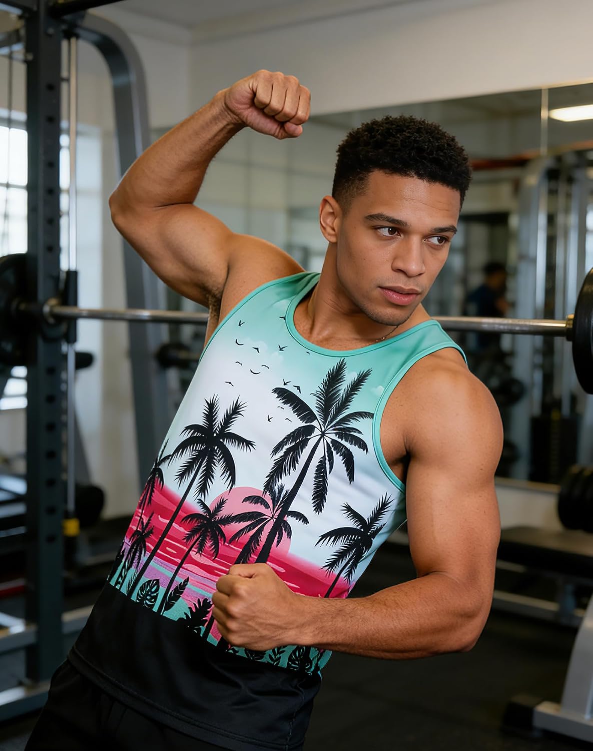 uideazone Mens Beach Tank Top Summer Sleeveless Shirt Graphic Quick Dry Gym Workout Tank Top
