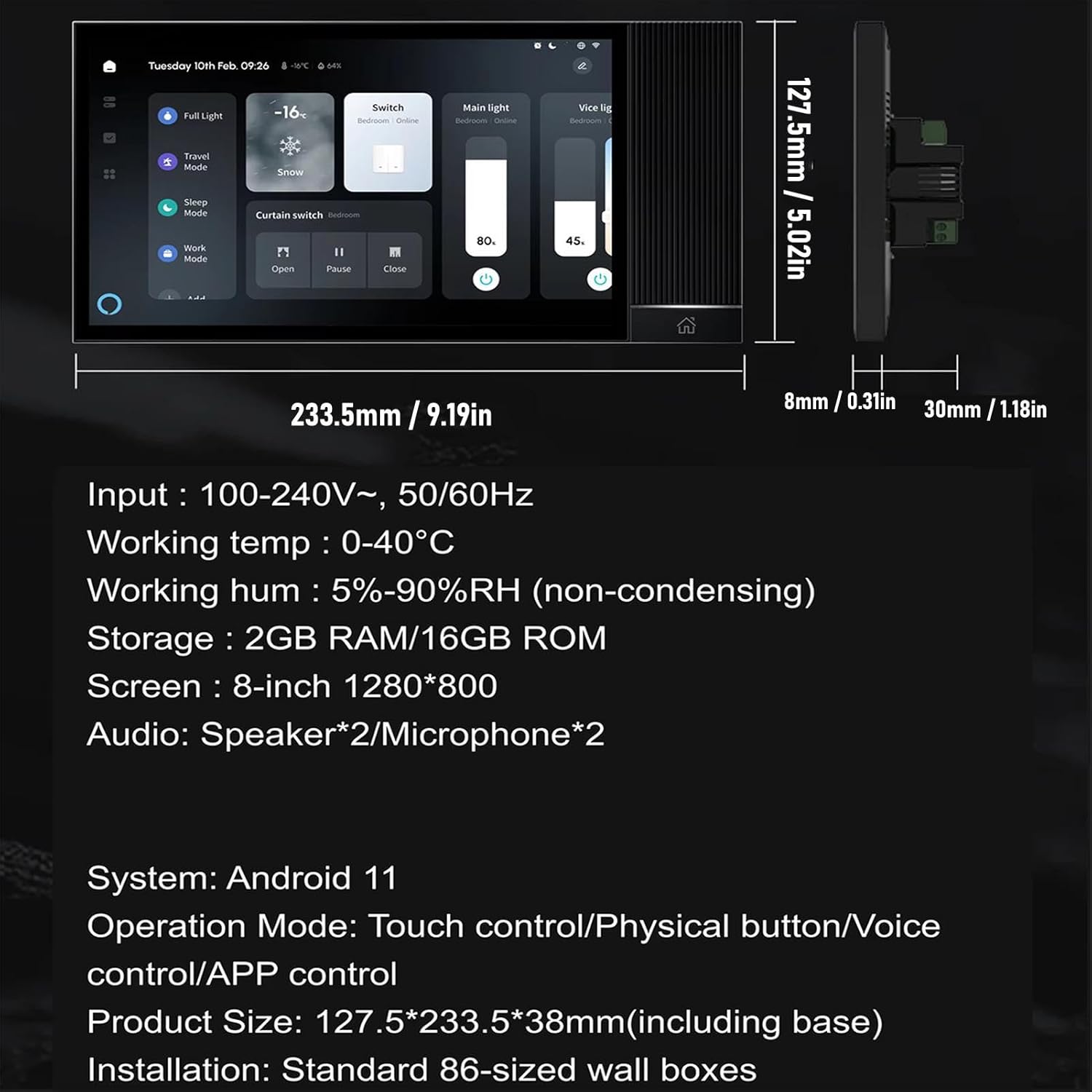 GOWENIC Smart Home Control Panel, 8 Inch Touch Screen with Voice Control and, for Tuya Smart Life App, Wall Mounted Central Controller