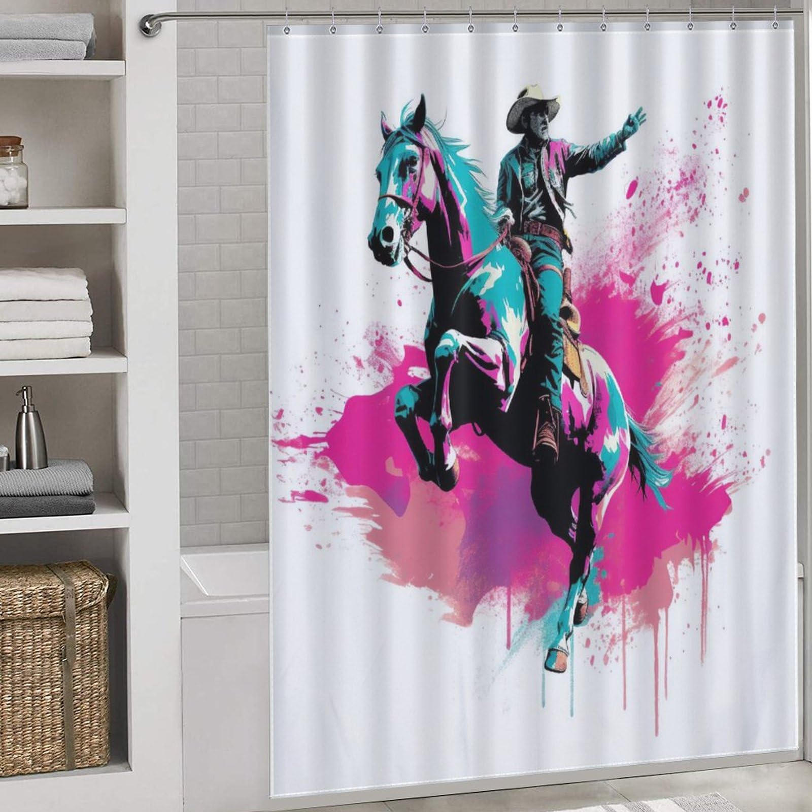 Rideau de douche cheval racing idéal pour relooker une baignoire familiale