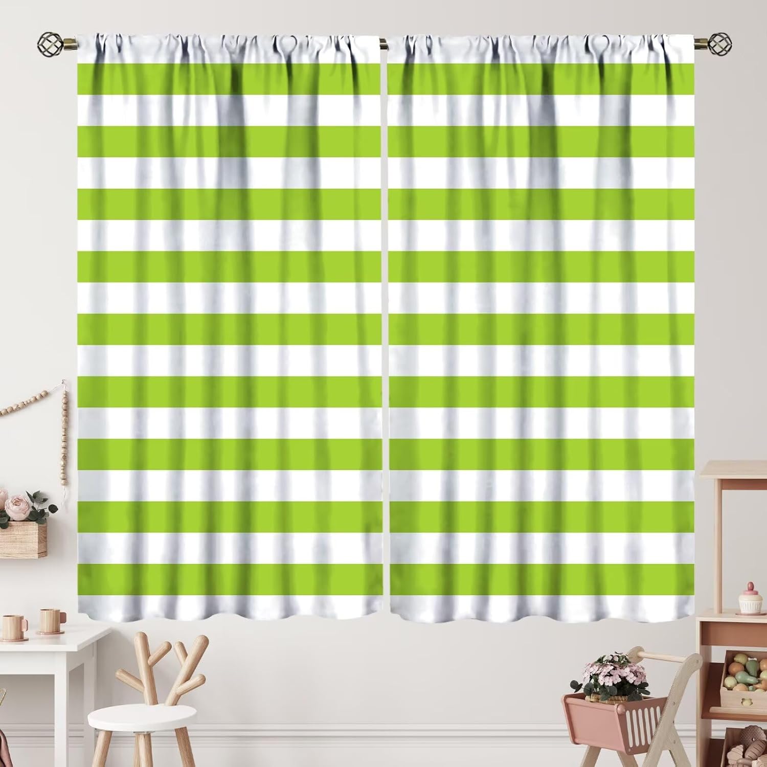 Red Beige Striped Circus Curtains Vintage Striped Curtain Print Curtain with Rod Pocket for Bedroom Living Room Home Drapes Thermal Insulated Window Treatments 2 Panels Set 52" W X 84" L