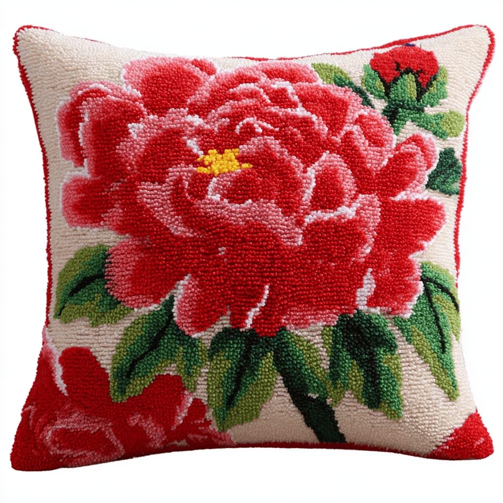 Kitquiver Latch Hook DIY Pillow Kit,Peony Handmade Cushion Cover 43X43Cm