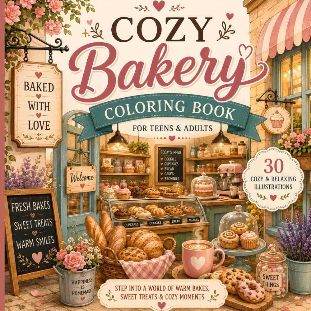 Cozy Bakery Coloring Book: Cute & Cozy Coloring Pages for Adults & Teens • Relax, Unwind & Relieve Stress (Cozy Escape Coloring Collection)