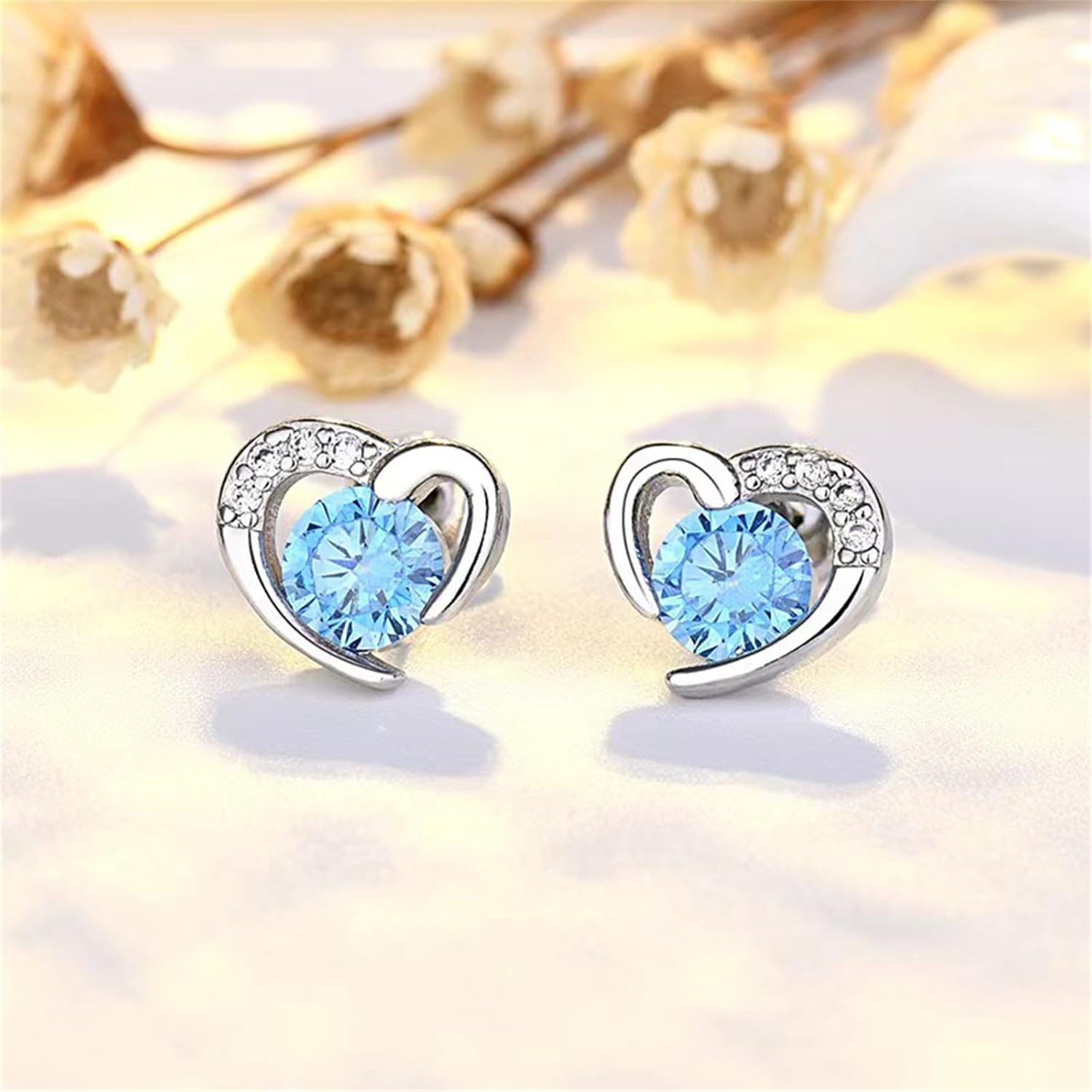 MALOYANVE Cubic Zirconia Heart Stud Earrings Elegant 14K Gold over Sterling Silver Round Cut Simulated Vintage Crystal Stud Earrings Wedding Jewelry Gifts for Women - Image 4