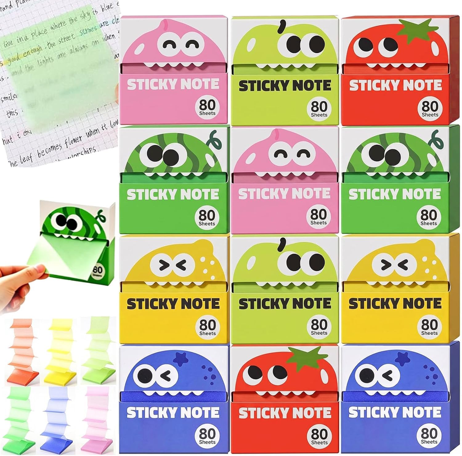 Herausziehbare Haftnotizen Transparente Bunte Memo Blöcke, 12Pcs