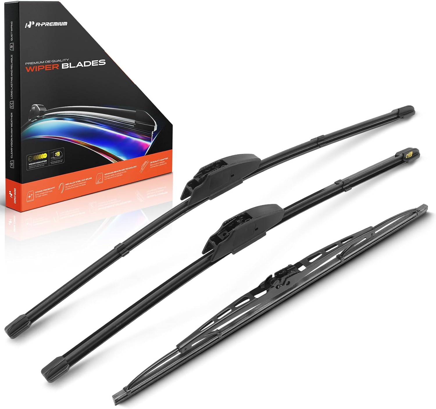 A-Premium 20"/18"/15" Windshield Wiper Blades Compatible with 1996-2000 Honda Civic Hatchback - Front Rear Wipers Blade Set for Hook/Hook Arm, with Wear Indicator & Towel (Pack of 3)