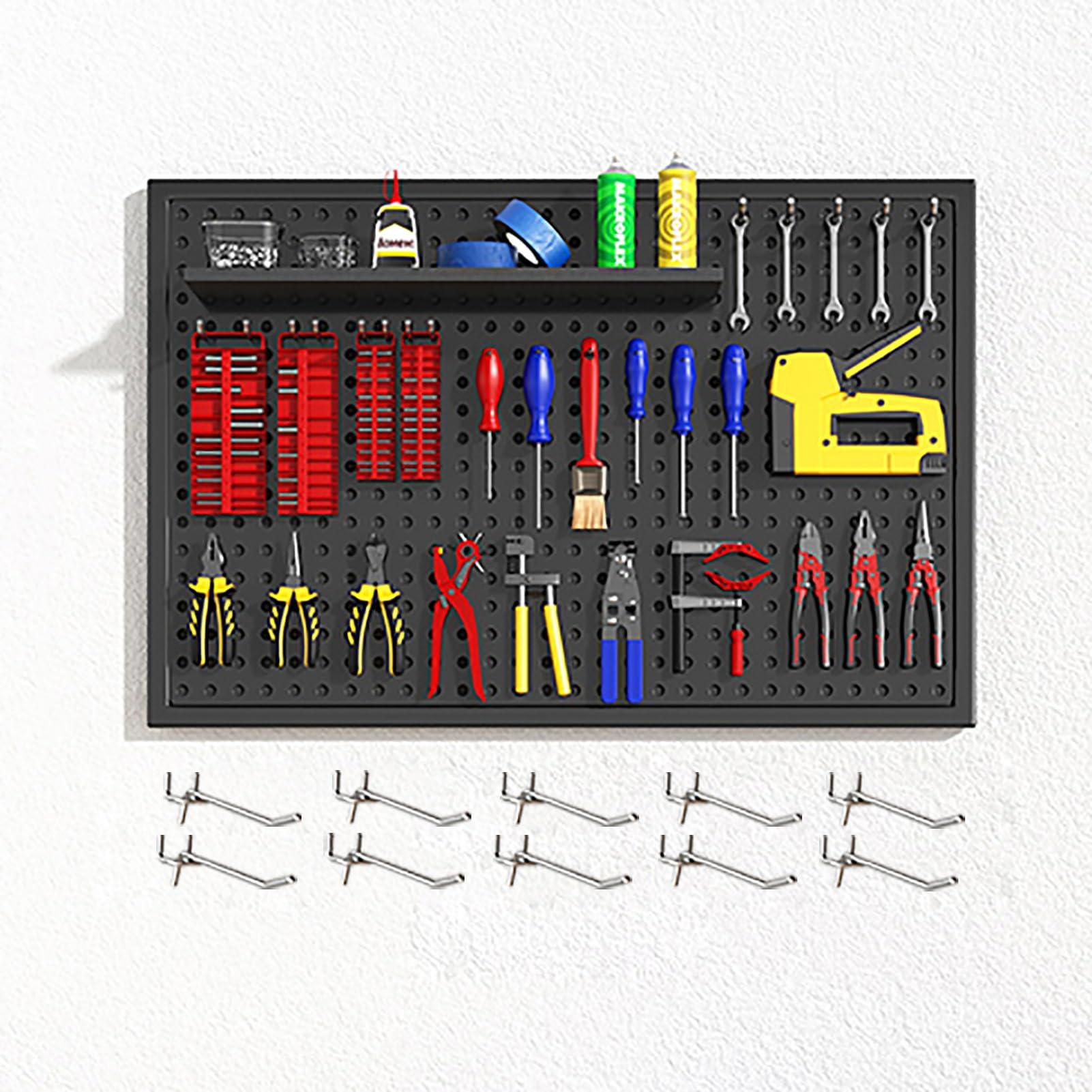 Tablica Perforowana na Narzędzia Z Haczykami, Metalowa Tablica Perforowana do Organizera Narzędzi w Garażu, Zestaw Tablic Perforowanych, Panele Tablicy Perforowanej(Black,60x40cm/24x16in)