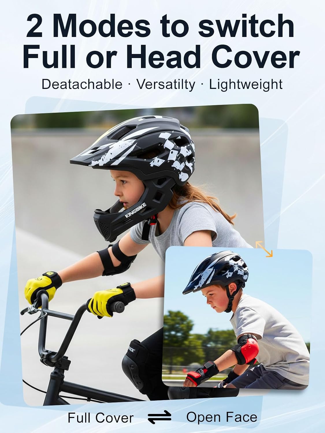 Kids Full Face Helmet Convertible Toddler Bike Helmets with Detachable Chin Guard Boys Girls 4-10 Years Skateboard Scooter Balance Bike BMX MTB Bicycle