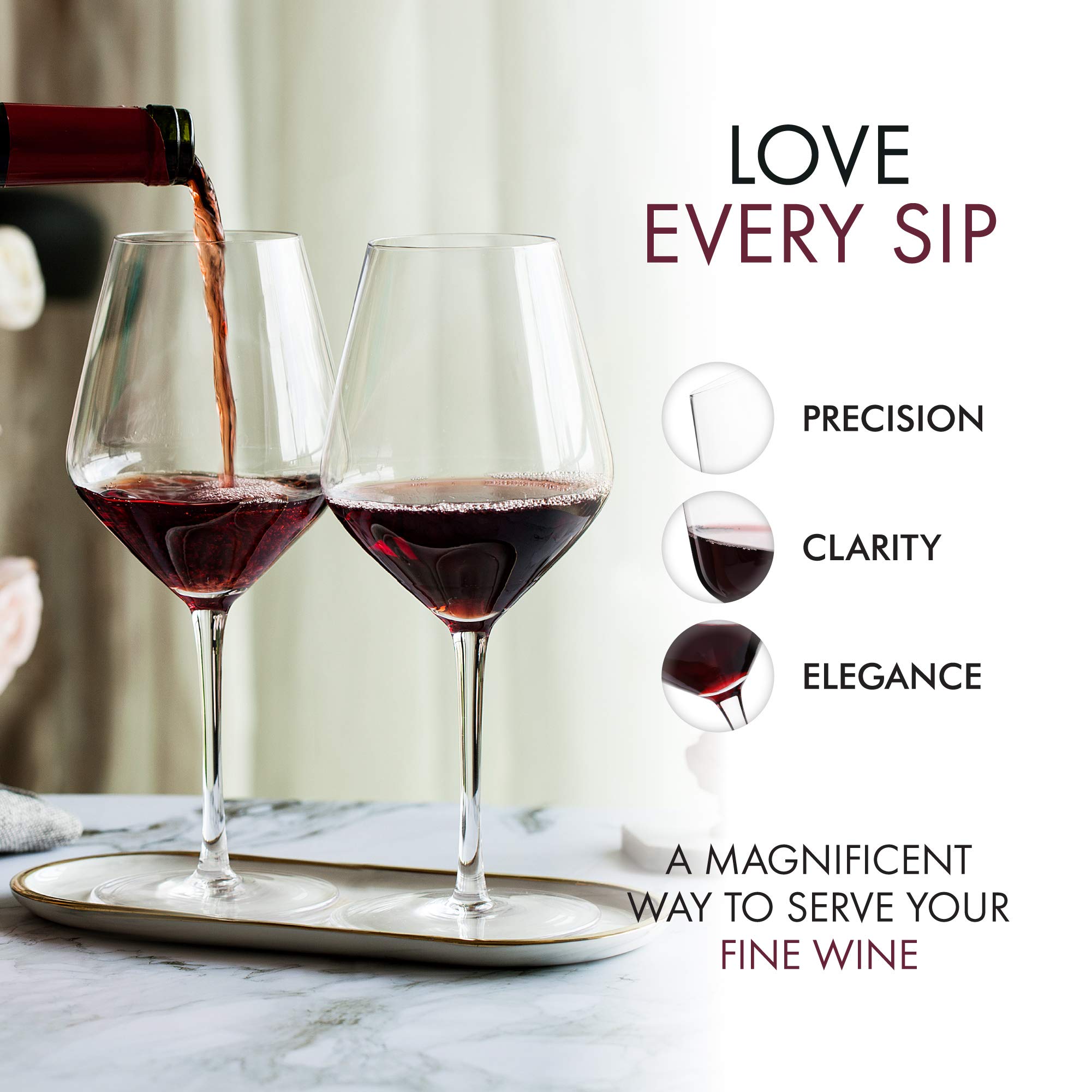 Red Wine Glasses Set of 4 Hand Blown Large Wine Glasses Long Stem