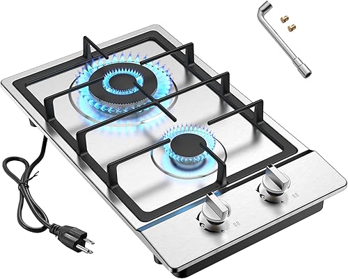 Vista 9 de Estufa de Gas de 2 Quemadores Encimera de Propano de 12 pulgadas, Nafewin Encimera de Gas Portátil de Vidrio Templado con Protección de Termopar