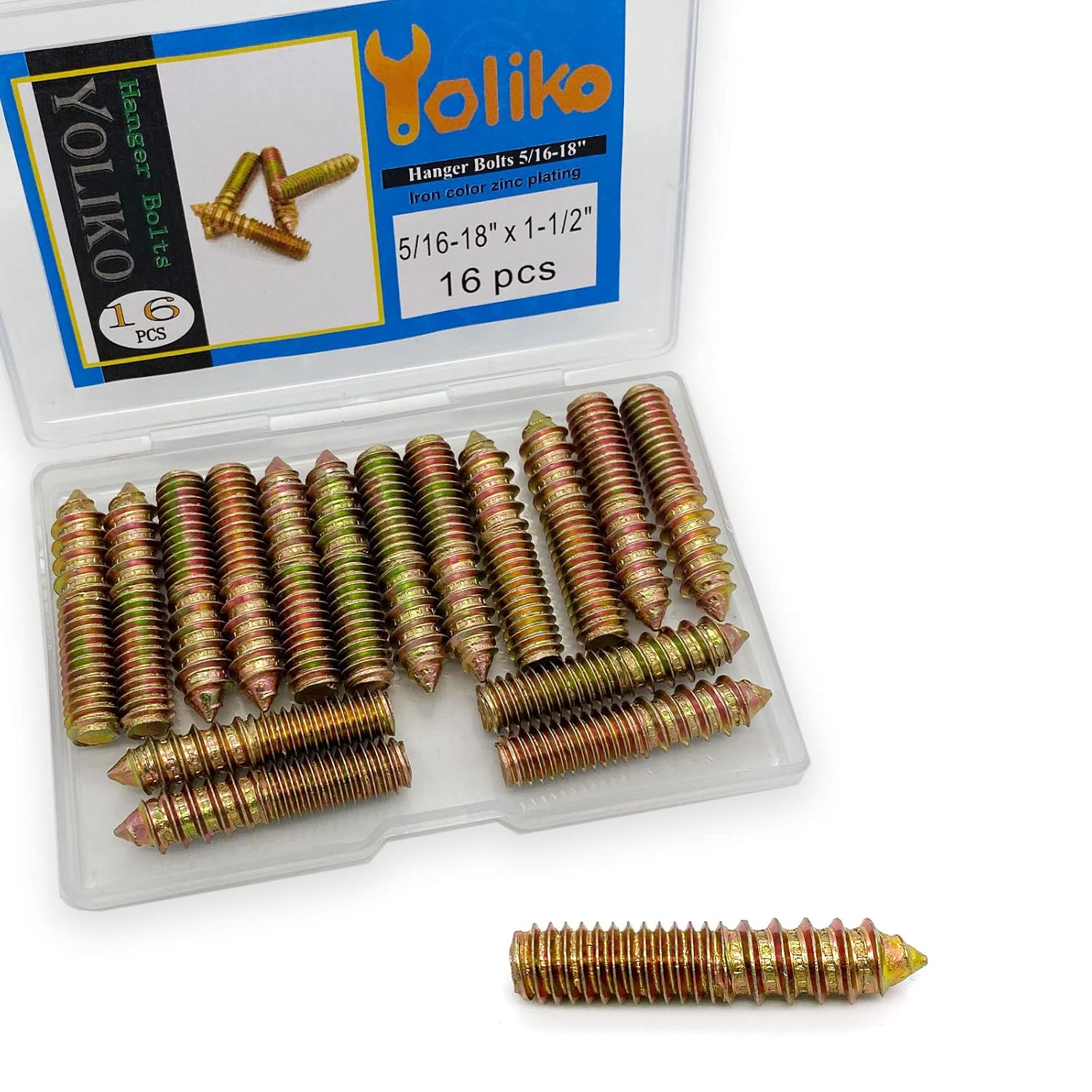 Yoliko 16 Pack 5/1618 x 11/2 Inch Hanger Bolts 5/1618