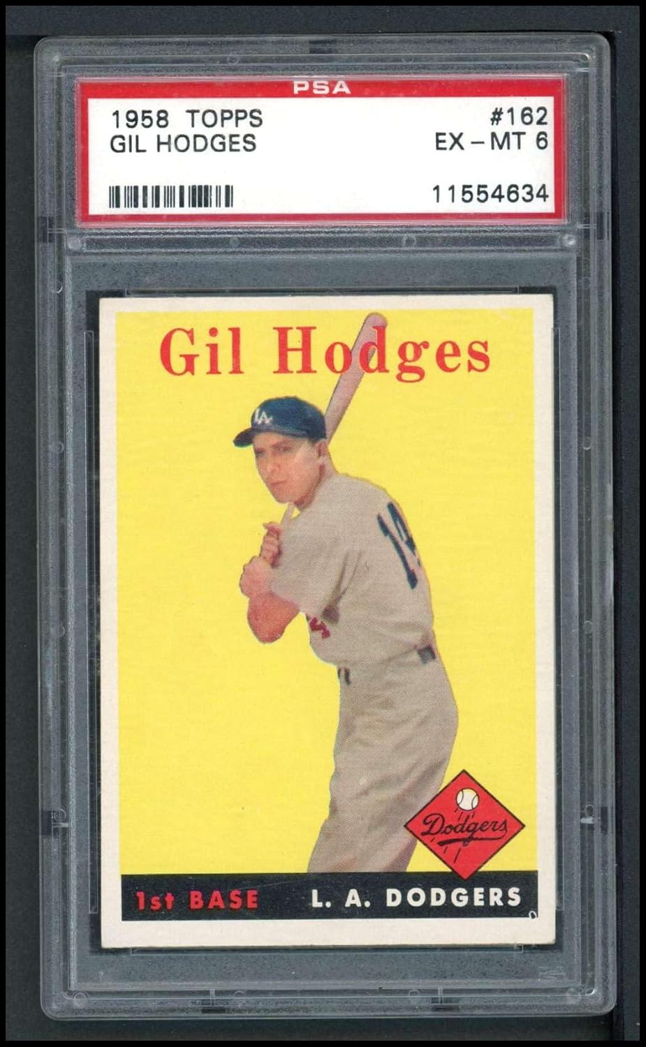 1958 Topps # 162 Gil Hodges Los Angeles Dodgers (Baseball Card) PSA PSA 5.50 Dodgers