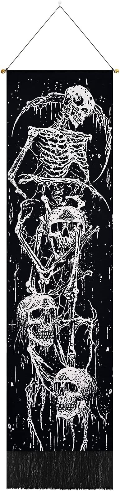 Uspring Skull Eyes Skeleton Tapestry - Aesthetic Black and White Wall Art for Room (12.8 x 51.2 inches)