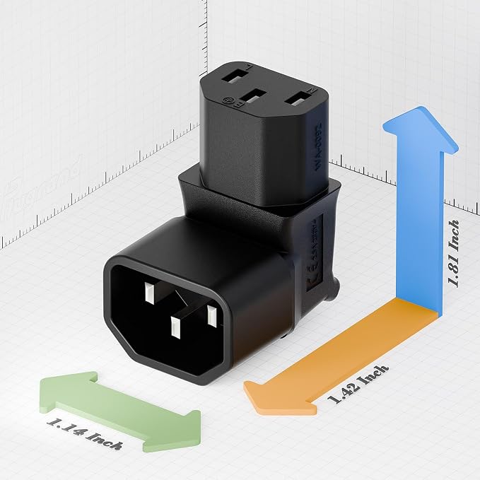 5 Pack Adaptador AC IEC 320 C14 a C13 ángulo recto Negro miniatura 2