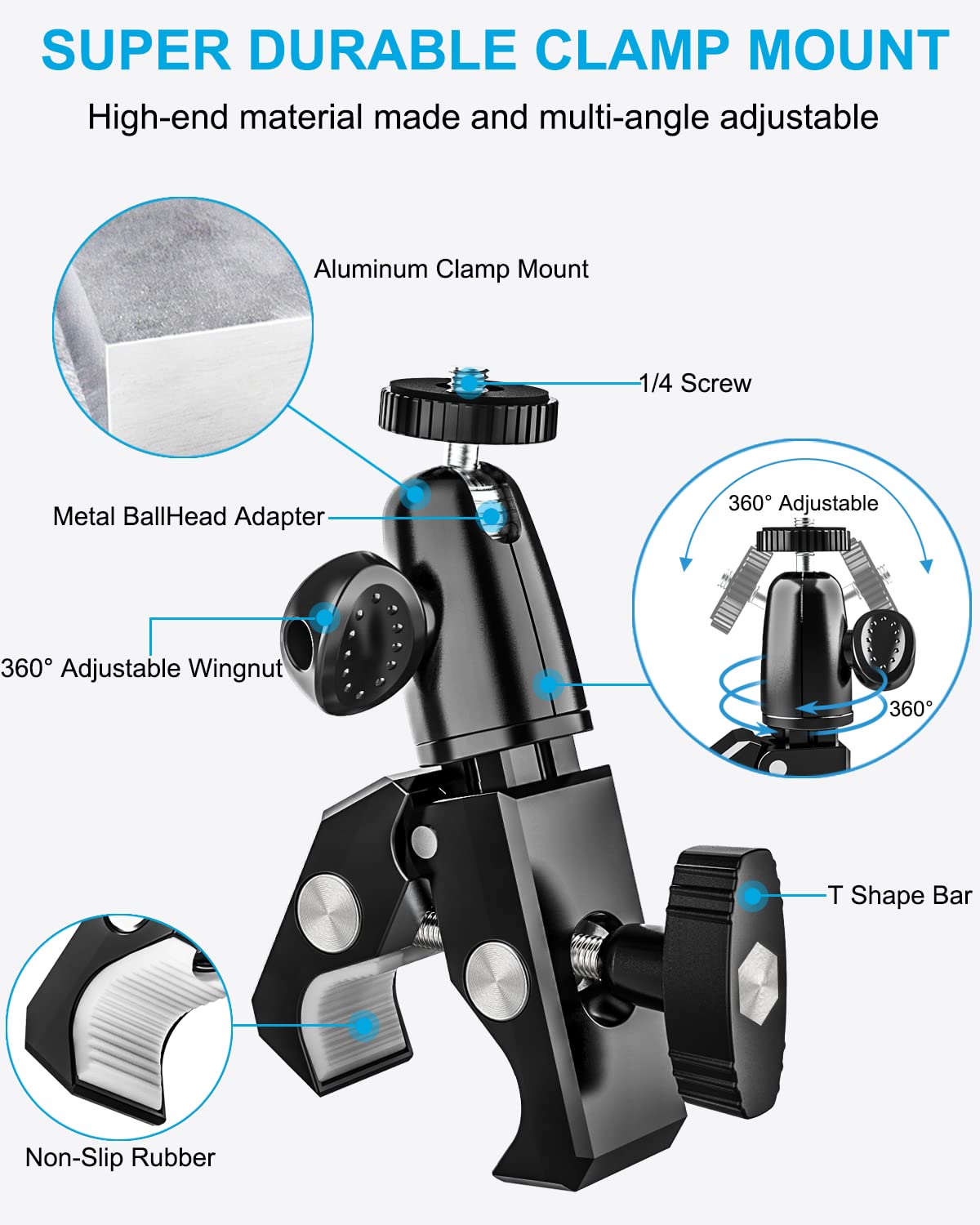 Aluminium Große Tablet Halterung Halterung für Spin Bike Laufband Peloton Mikrofonständer Stativ Adapter Heimtrainer Fahrrad Lenkerklemme für iPad Pro 13 Air, Galaxy Tabs, 9,5-14,5 Zoll Geräte