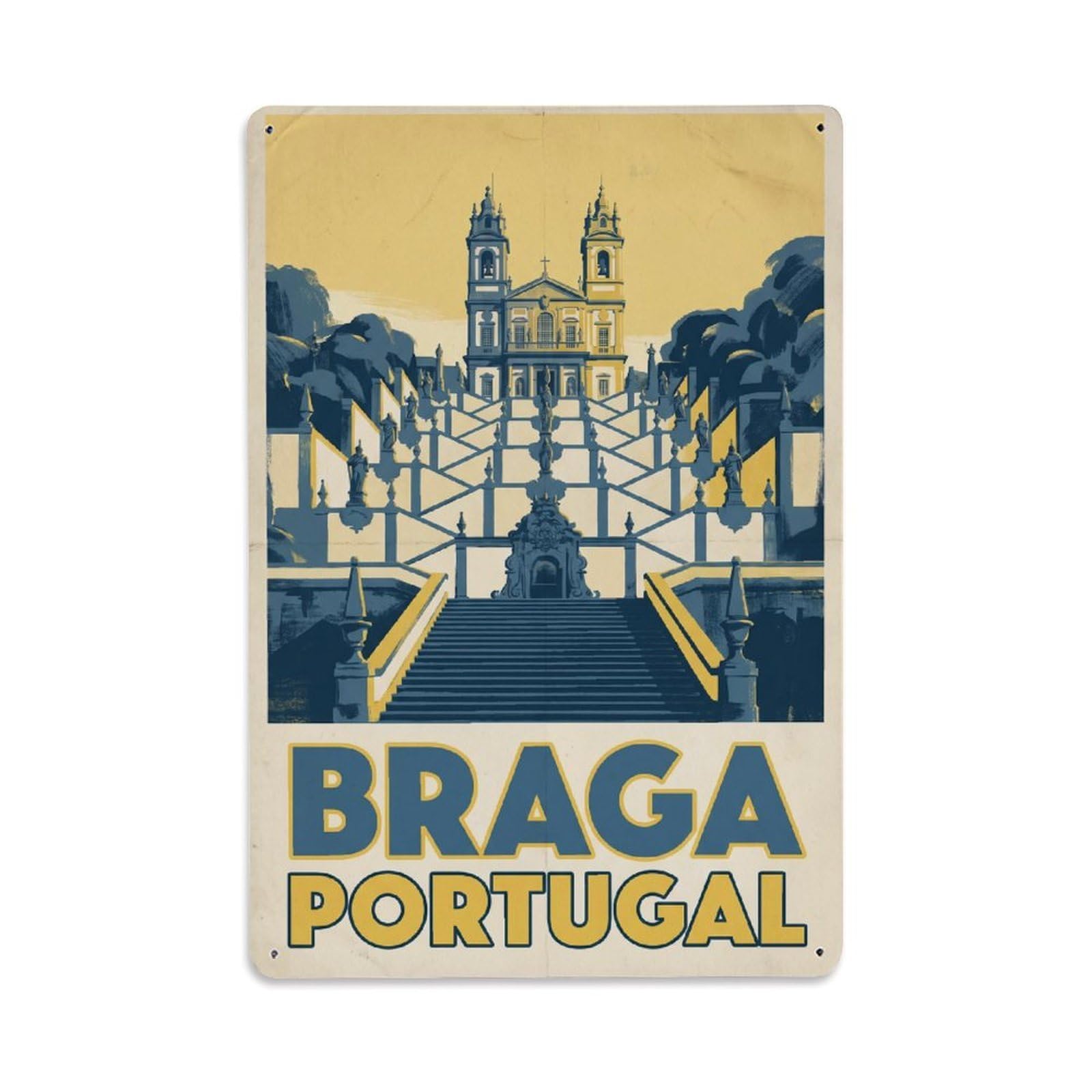 Vintage Portugal Braga Travel Metal Tin Sign Plaque Wall Decor for Cafe, Club Bar, Office, Garden Metal Poster 8x12Inch