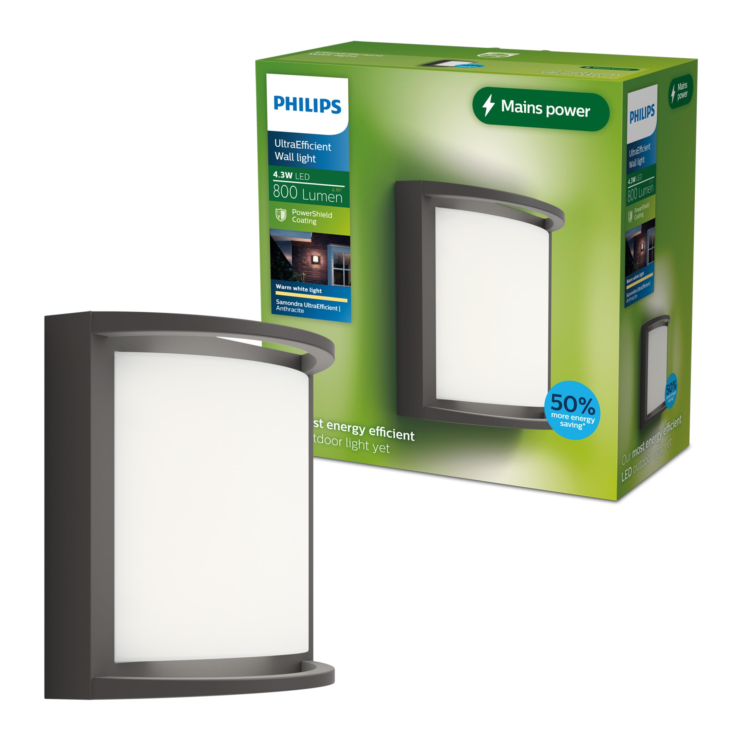 Philips Antracite Lighting Samondra Ultraefficient Outdoor Wall Light, 3.8W, 2700K, Ip44 Weatherproof