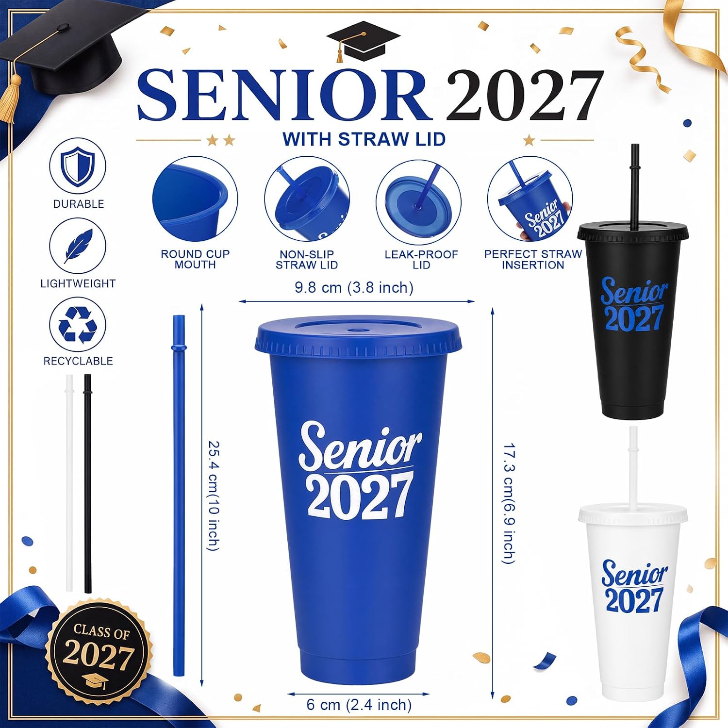 Havawish 12 Pcs Senior 2027 Gifts, Class of 2027 Plastic Cups Favors, Blue image 2