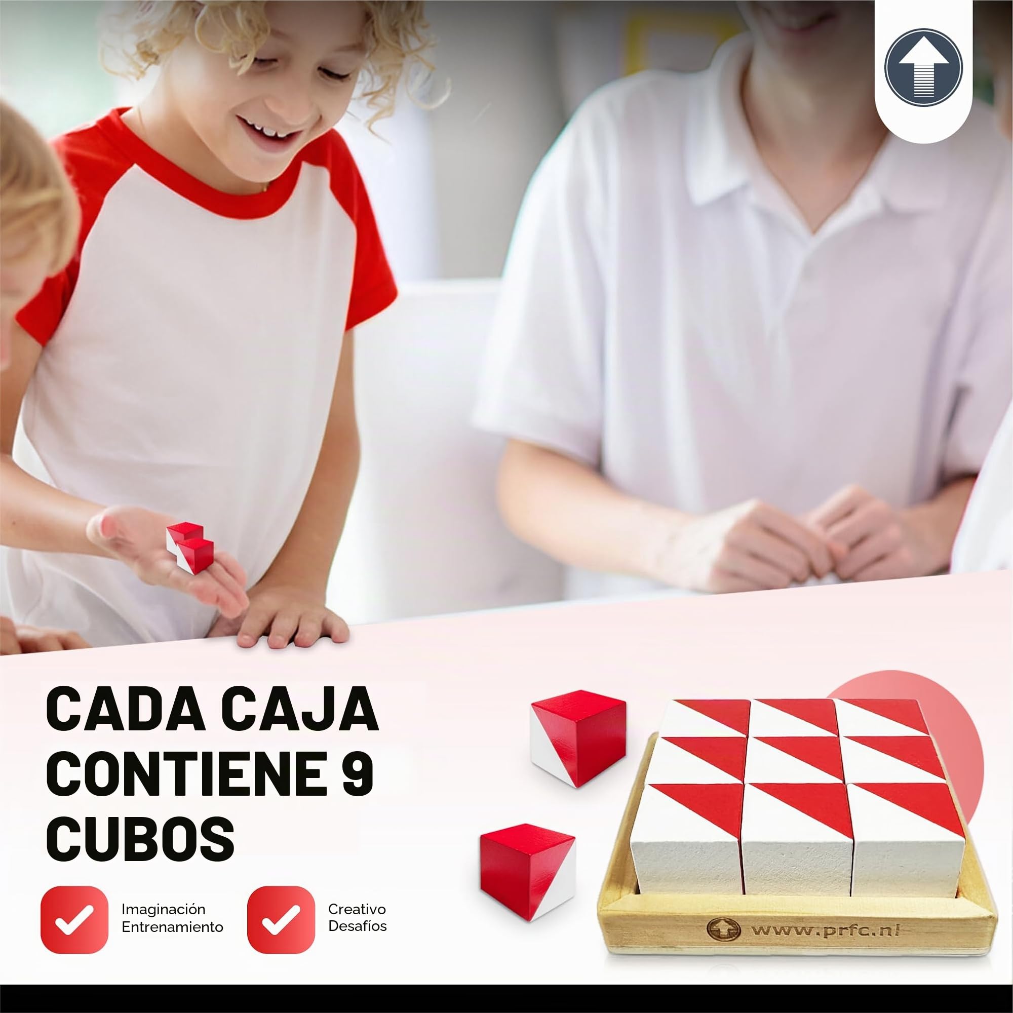 PrfcNL Rompecabezas de Cubo IQ de Madera, 9 Bloques cúbicos en Blanco y Rojo, 2.5 x 2.5 x 2.5 cm, con 60 diseños y aplicación