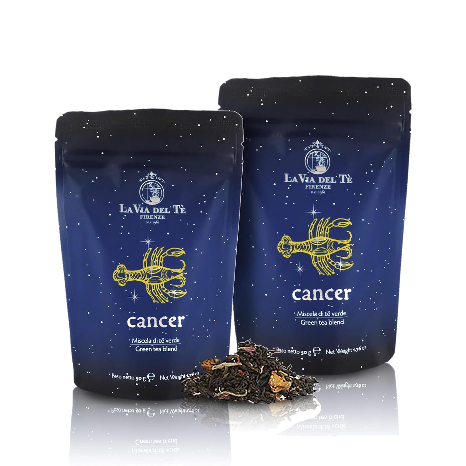 La Via del Te Cancer, Scented Blend of Green & White Teas, Loose-Leaf Tea in Pouch, 50g / 1.76oz (Pack of 2 Pieces)
