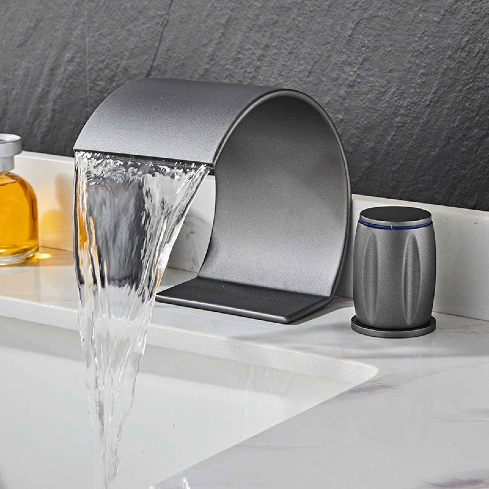 Robinet lavabo 3 trous anti-éclaboussures en laiton avec mitigeur cascade eau chaude froide