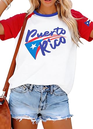 Puerto Rico Shirt Women Puerto Rican Flag Pride Shirts Boricua Graphic Tees | Vintage PR Aesthetic Short Sleeve Tops Puerto Rico Crewneck T-Shirts Casual Its In My Dna Print Outfits