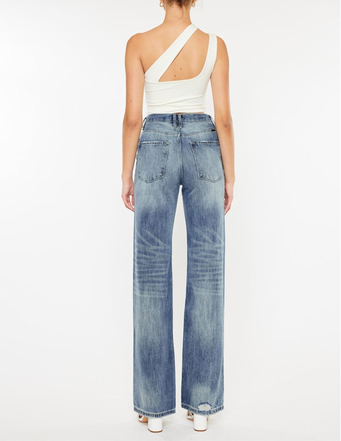 Kan Can Women Denim Jean Montana Ultra High Rise 90's Flare Jeans Medium Wash - KC7373MV2