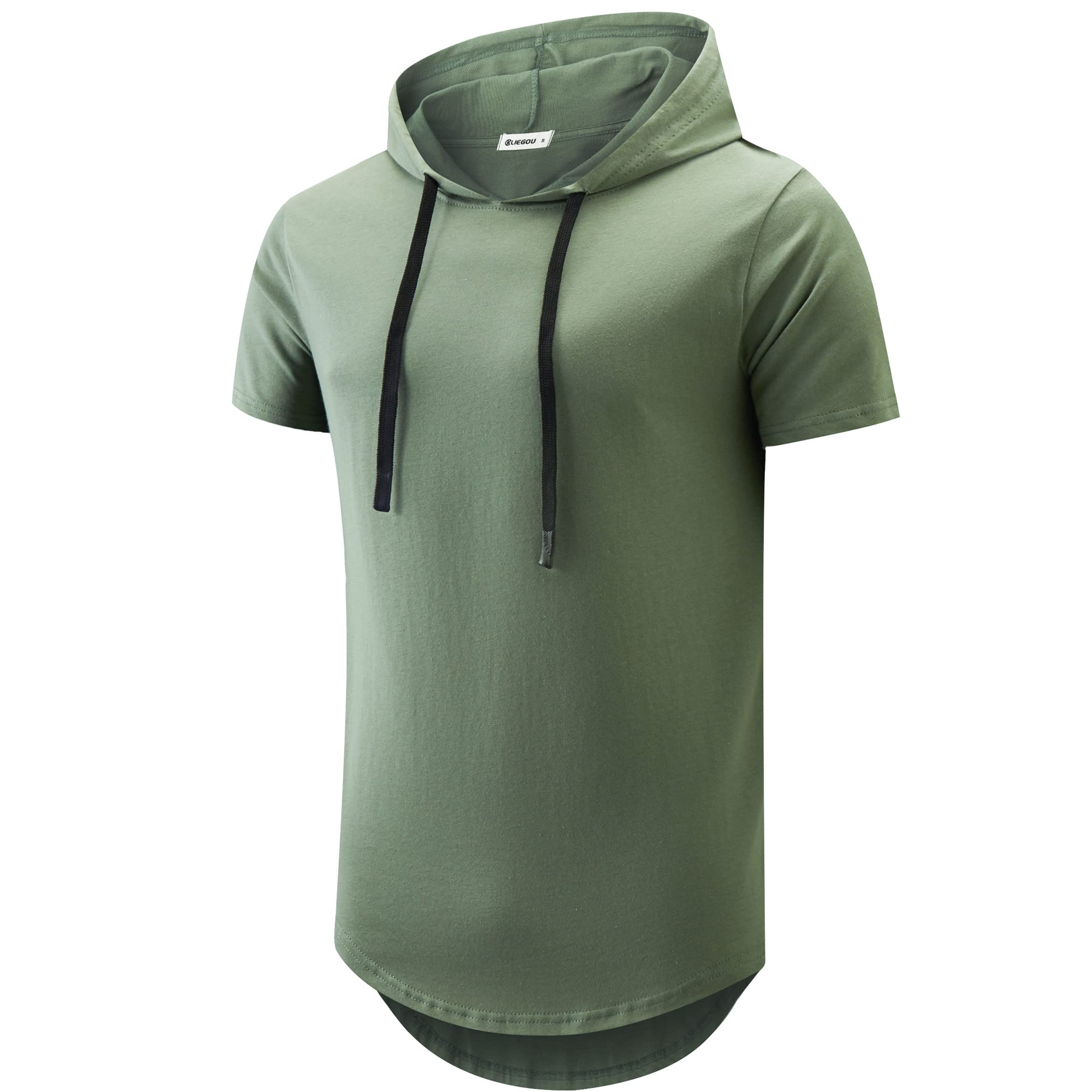 KLIEGOUMens 100 Cotton Hipster Hip Hop Longline Hoodie T-Shirt Pre - Shrunk S-XXXL