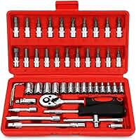 Jogo de Soquetes com Catraca 46 Peças 1/4" – Kit Completo com Bits, Extensões e Chave Reversível – Ferramentas para Mecânica, Moto, Bike e Uso Doméstico