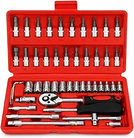 Jogo de Soquetes com Catraca 46 Peças 1/4" – Kit Completo com Bits, Extensões e Chave Reversível – Ferramentas para Mecânica, Moto, Bike e Uso Doméstico