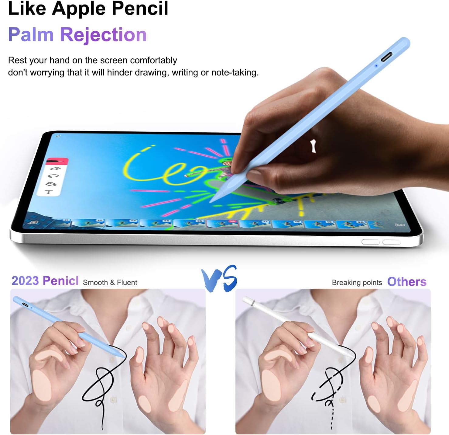 Wireless Charging Stylus Pen, iPad Pencil 2nd Generation with Tilt Sensitive Palm Rejection, Magnetic Stylus Pen for iPad 6/7/8/9/10, iPad Mini 5/6, iPad Air 3/4/5, iPad Pro 11"/12.9"