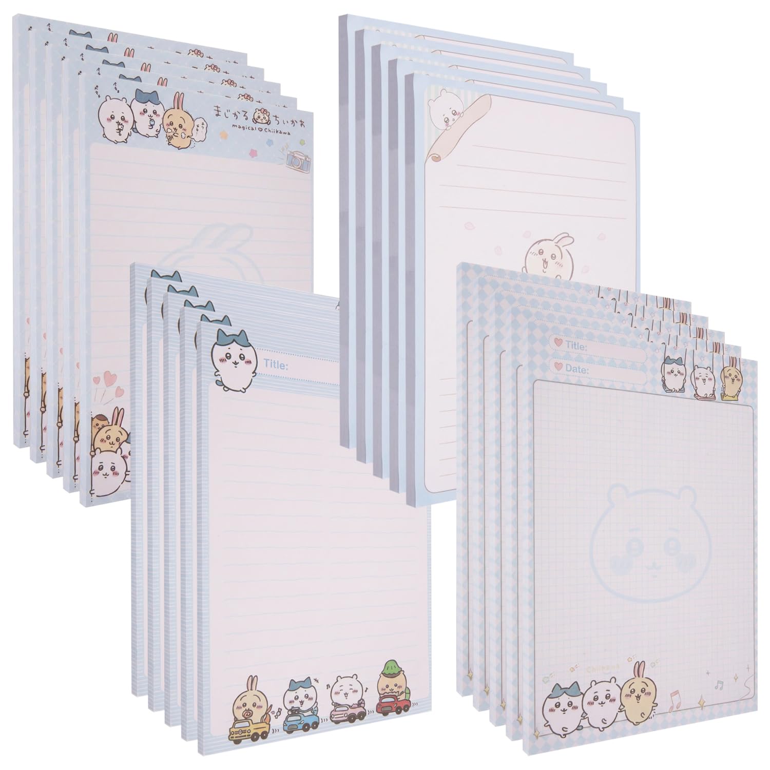 Weddye Total 600 Sheets B5 Cute Anime Writing Pads, 4 Styles Ruled Grid Blank Paper, Memo Pads for School Office Products, Pack of 20
