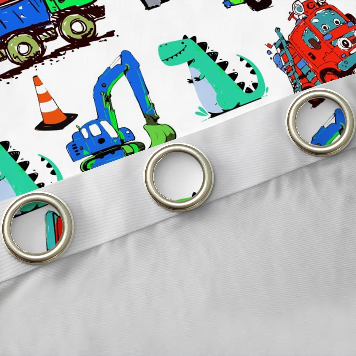 Boys Construction Curtain (2 Panels， 42 x 63 Inch) for Bedroom Dinosaur Darkening Curtain Cartoon Equipment Trucks Dino Blackout Curtain(30%-50%) Cute Machinery Car Dinosaurs Window Drapes Blue