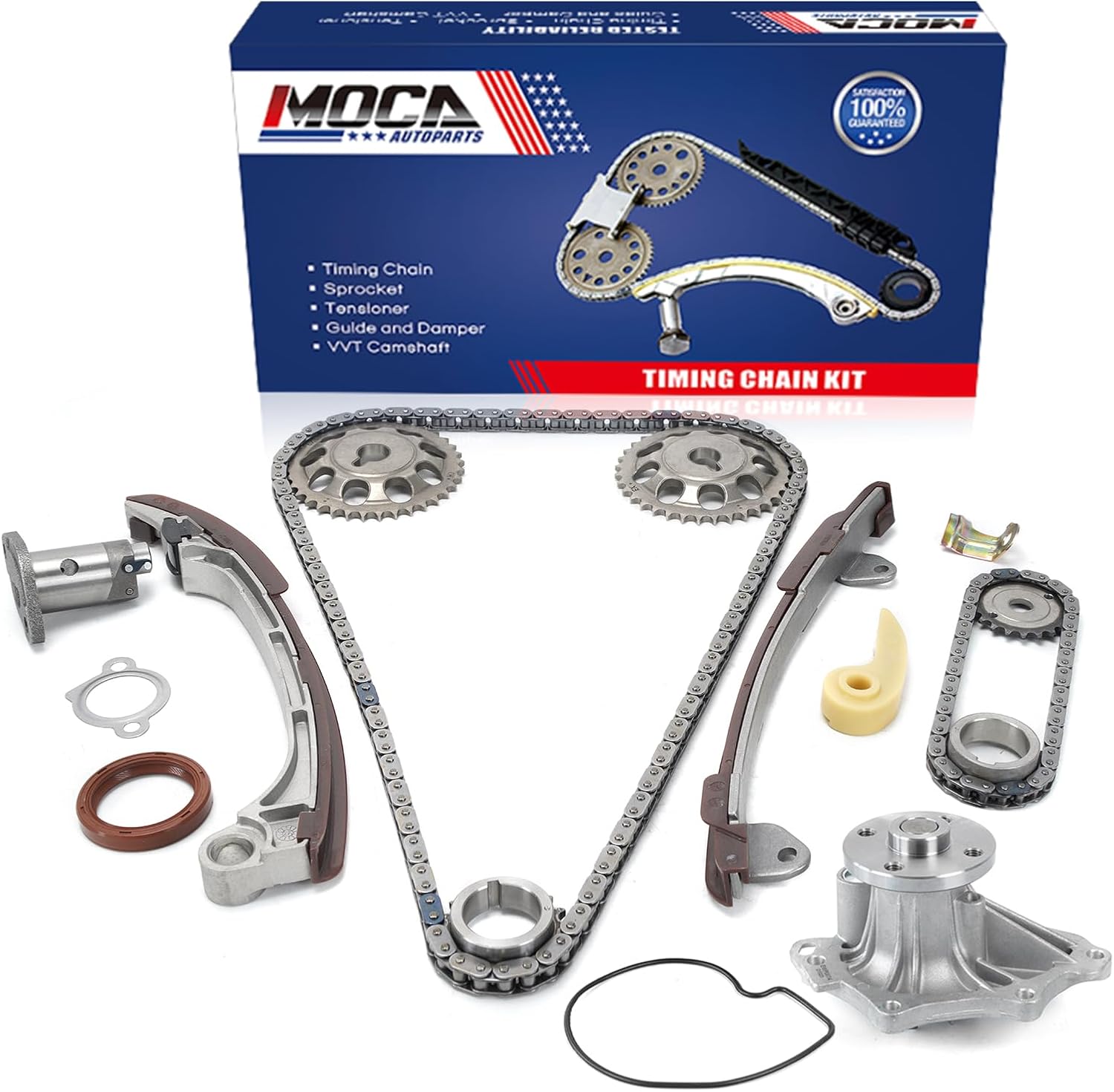 MOCA Timing Chain Kit Water Pump Fit 10-12 for Lexus HS250h, 09-10 for Pontiac Vibe, 05-10 for Scion tC, 02-11 for Toyota Camry 2.4L DOHC