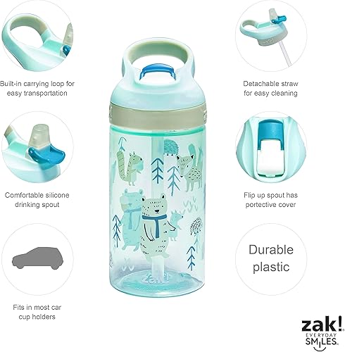 Miniatura 6 de zak! Forest Friends - Juego de vajilla de 5 piezas, plástico duradero y acero inoxidable, incluye botella de agua, plato de 8 pulgadas, cuenco de 6