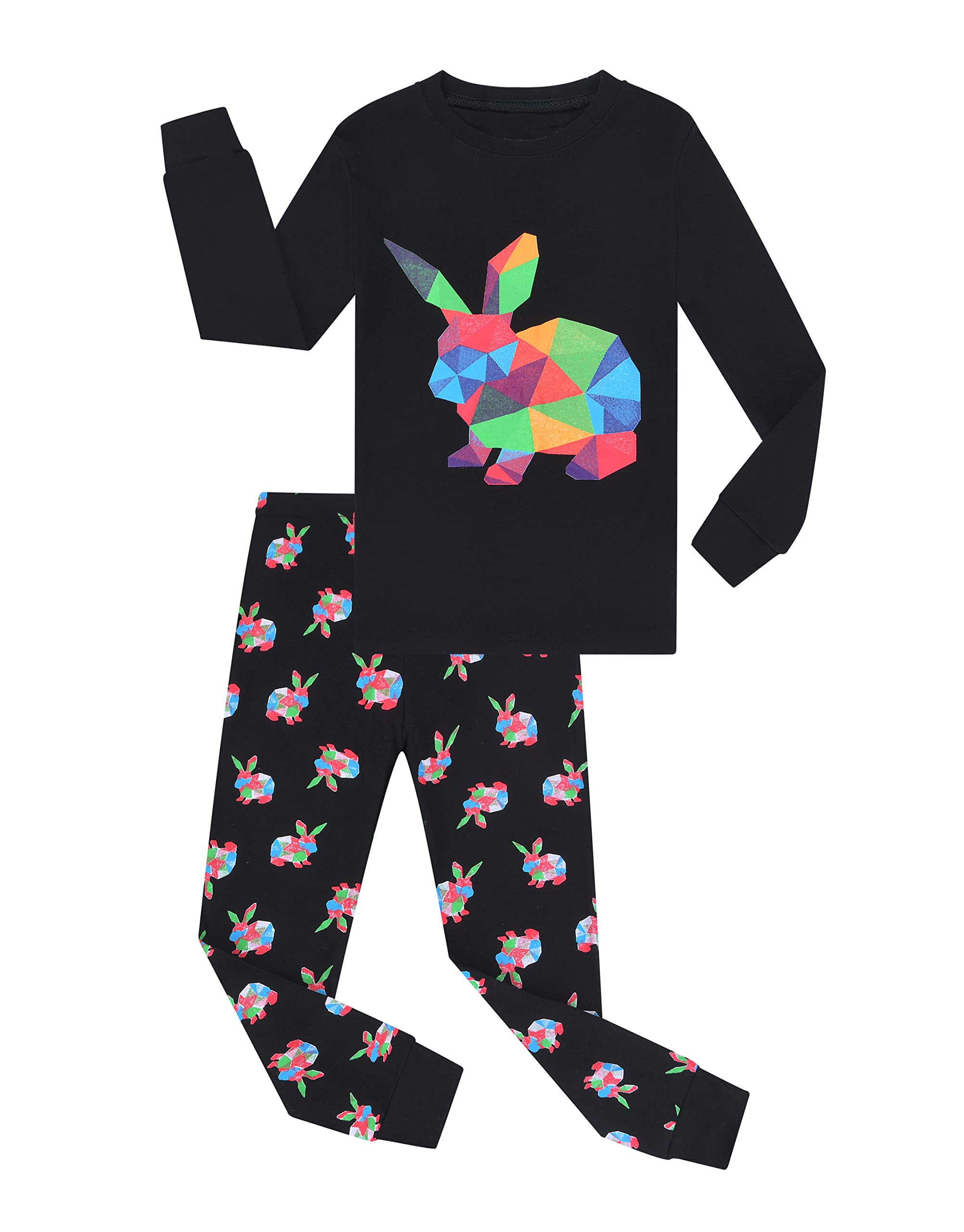 Benaive Kids Easter Pajamas Boys Girls Bunny Easter Pjs Long Sleeves Set 100% Cotton Novelty Children Sleepwear 2 Pieces