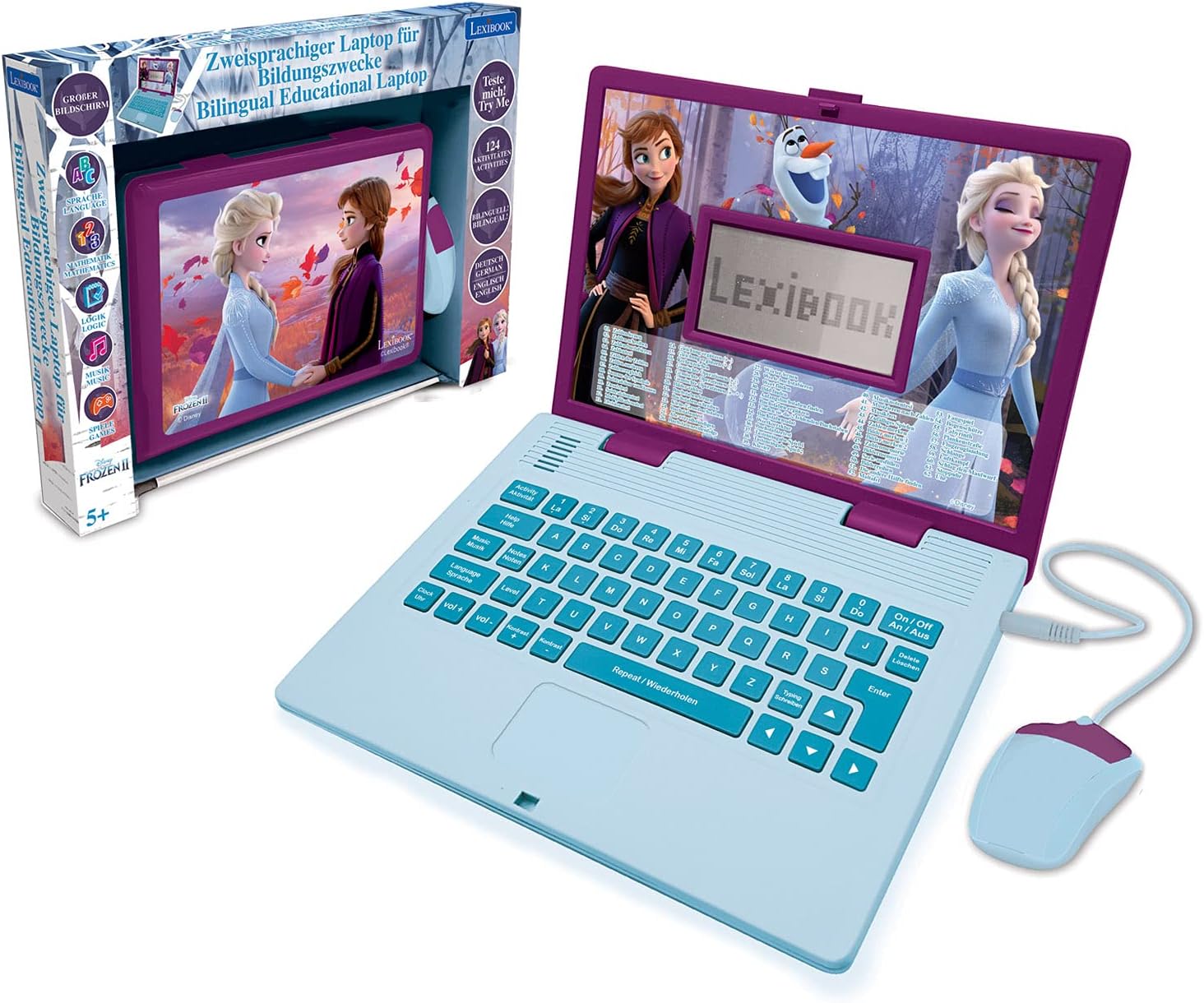 Disney Frozen 2 - Educational and Bilingual Laptop German/English - Girls Toy with 124 Activities to Learn, Play Games and Music with Elsa & Anna - Blue/Purple, Multicoloured,24 x 18 x 3.6 cm
