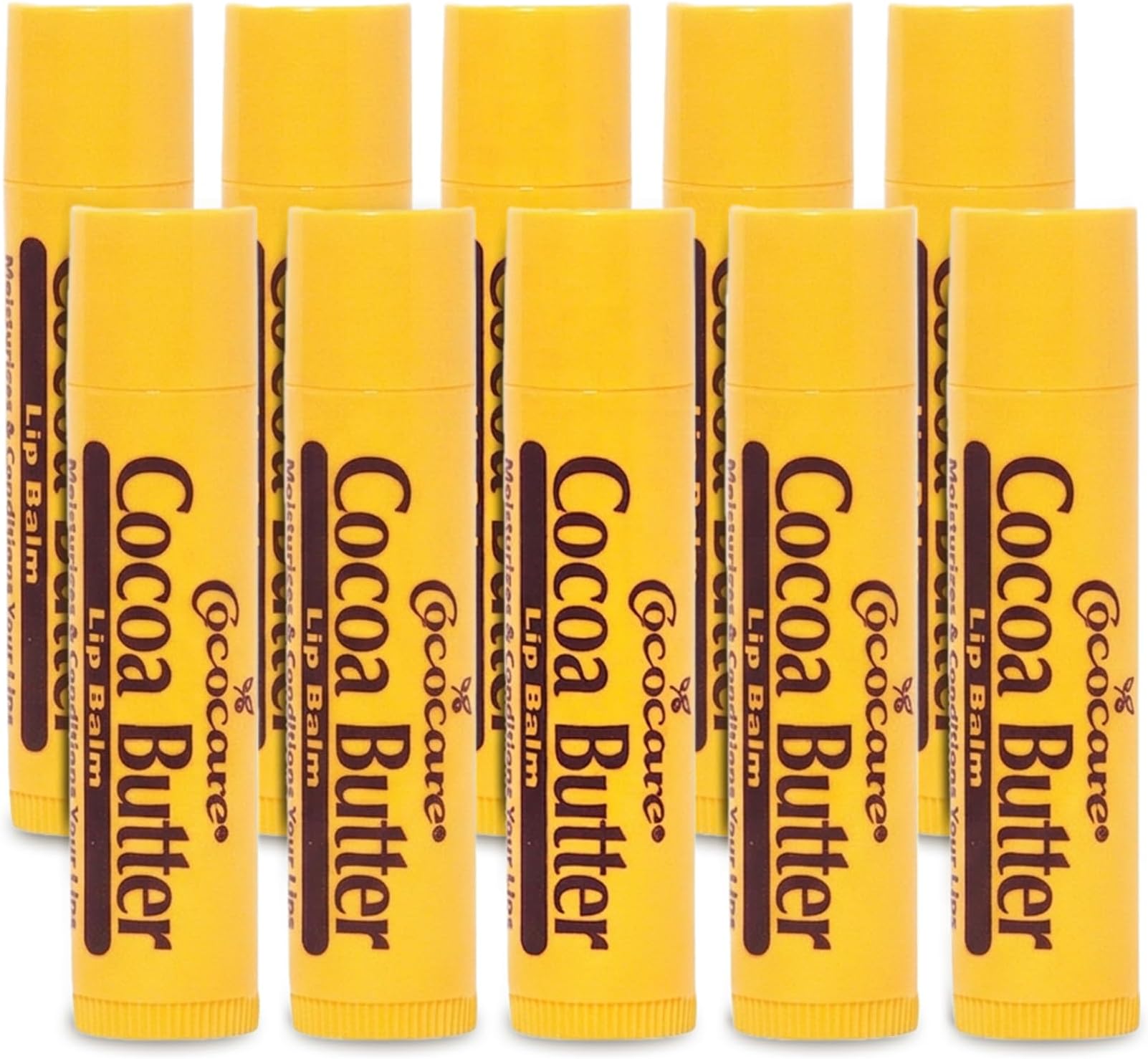 Cococare Cocoa Butter Lip Balm – Cocoa Butter, Vitamin E & Aloe Vera - Paraben-Free Daily Lip Moisturizer, Lip Color Primer, Cold Weather & After Sun Care - 0.15 oz, 10 Pack