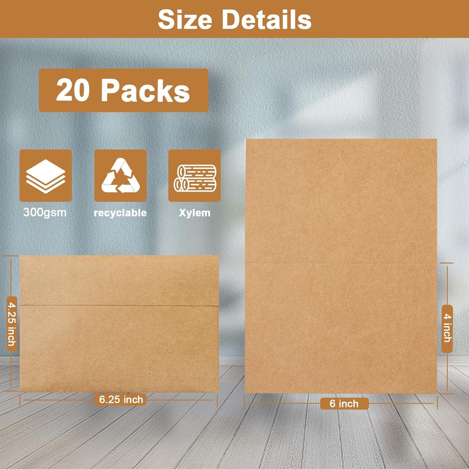 Brown Blank Cards and Envelopes 4 x 6 Heavyweight Folded Cardstock and A4 Envelopes Printable Self Seal 20 Packs for DIY Wedding Invitations, Christmas Greeting Cards, Party, Mailing - Image 2