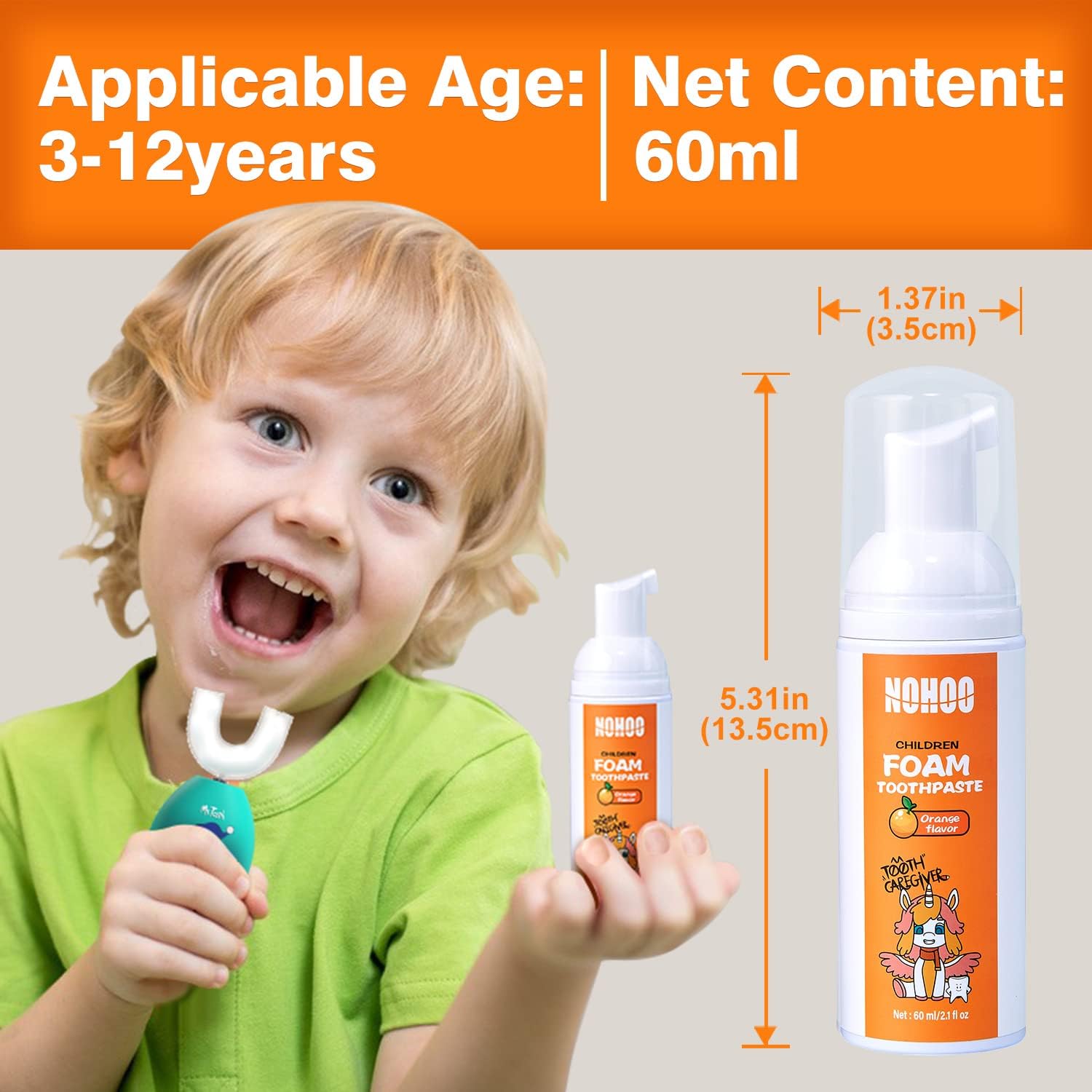 NOHOO Foam Toothpaste Kids with Fruit Flavor, 2 Pack Fluoride Free Natural Formul, Foam Toothpaste for Electric Toothbrush,Suitable for Toddler's Oral Cleaning and Cavity Prevention