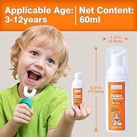 NOHOO Fluoride Free Foam Toothpaste Kids Orange Flavour,Natural Training Toothpaste for Baby Toddler Children Oral Cleaning and Cavity Protection(2 Pack)