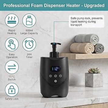 Professional Hot Lather Machine for Shaving, Smart Shaving Cream Warmer with 2500ml Refillable Foam Bottles, Large Capacity Hot Foam Dispenser with LED Display for Home, Salon & Barber Shop (black)