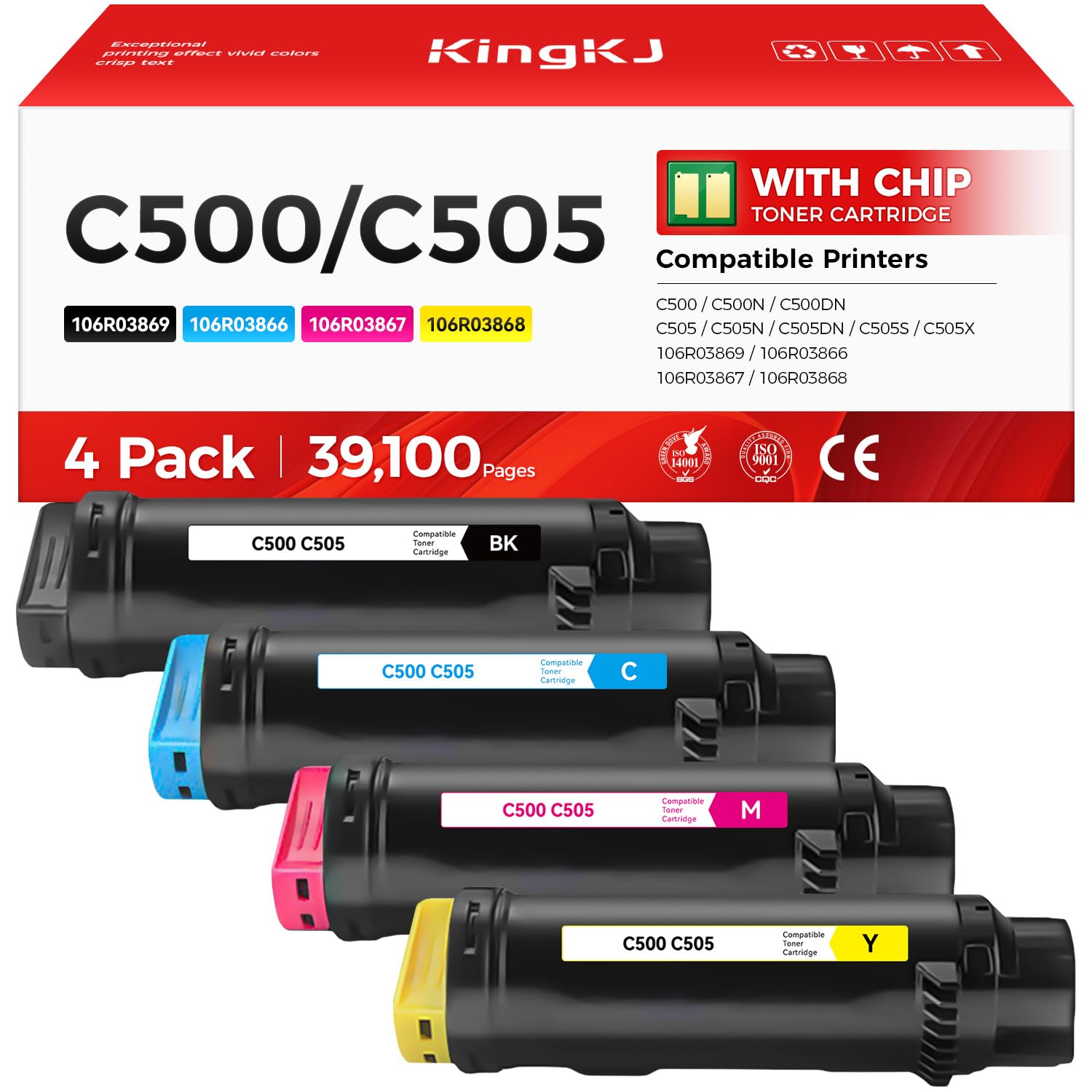 C500 C505 Toner Cartridge 4-Pack High Capacity Replacement for Xerox 106R03869 106R03866 106R03867 106R03868 Compatible with Xerox VersaLink C500 C500N C500DN C505 C505N C505DN C505S C505X Printer Ink
