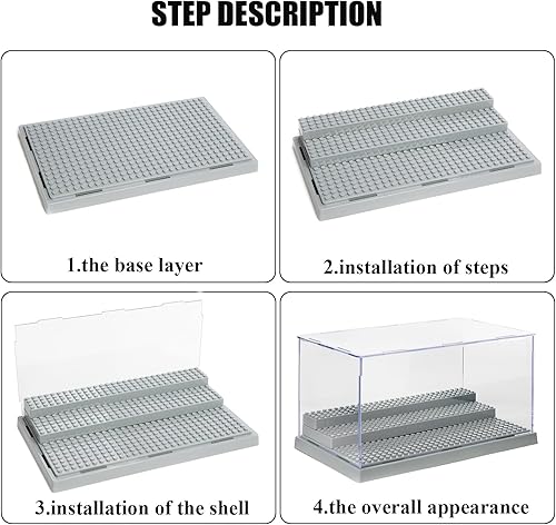 Miniatura 5 de WMM Minifigure - Vitrina para bloques de figuras de acción, caja de exhibición de acrílico a prueba de polvo con 3 escalones móviles para modelos de