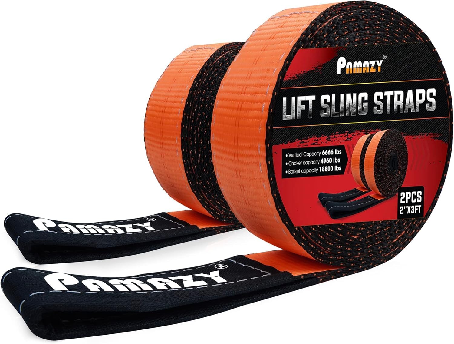 2 Pack 2”x3FT Supper Sturdy Lift Sling Straps, 18800 Pound Capacity Heavy Duty Eye-Eye Nylon Strap for Hoist, 2-Ply Polyester Rigging Straps, Tree Saver Recovery Straps Web Sling Winch